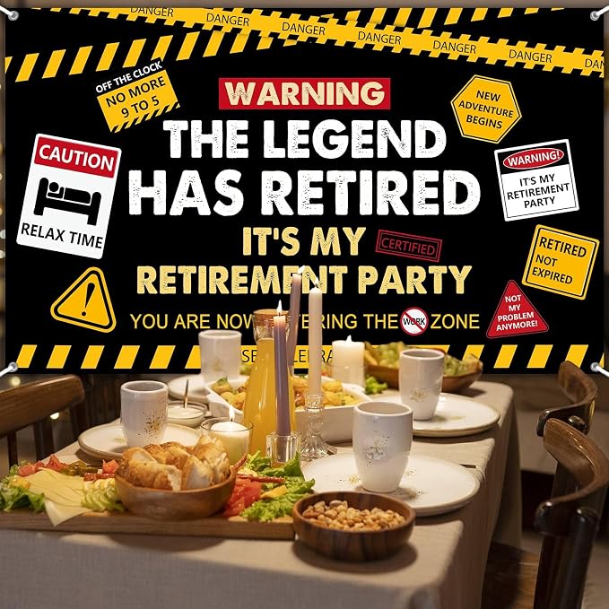Happy Retirement Banner Caution Logos Retirement Party Decorations Funny Legend - Image 3