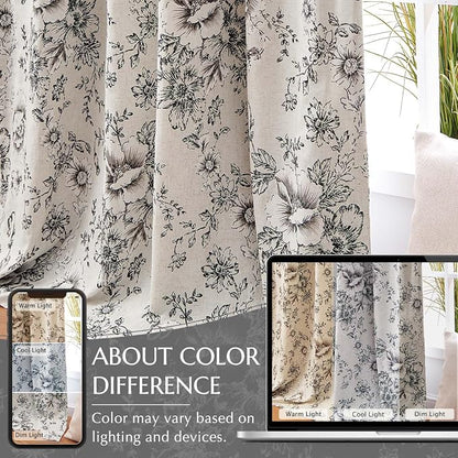 jinchan Floral Linen Blackout Curtains Lined 102 Inch Back Tab 2 Panels | - Image 8