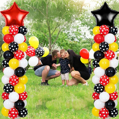 2 Set Adjustable Mouse Theme Birthday Balloon Column Stand Kit Polka Dot Red - Image 9