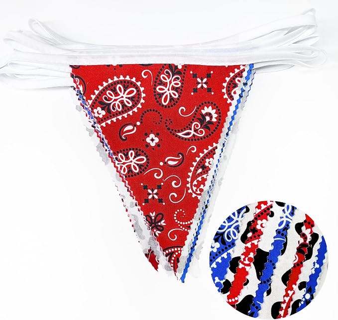 32Ft Western Cowboy Party Decorations Red Paisley Blue Bandana Pennant Banner - Image 2