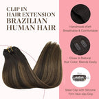 GOO GOO Clip in Hair Extensions Real Human Hair, Remy Human Hair Extensions Clip ins for Women, Natural Human Hair, 26inch 180g 7Pcs, #2/6/2 Balayage Dark Brown to Chestnut Brown