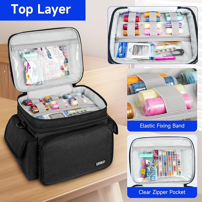 LEFOR·Z Small Sewing Supplies Organizer Bag, Sewing Box | Double-Layer Sewing - Image 3
