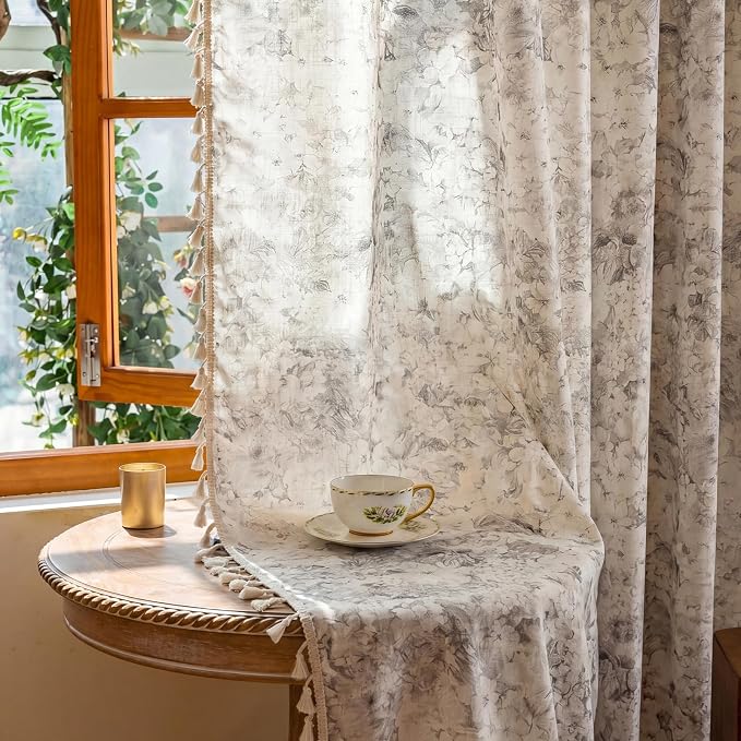 Floral Semi Sheer Rod Pocket 63 Inch Curtains 2 Panel Set - Image 6