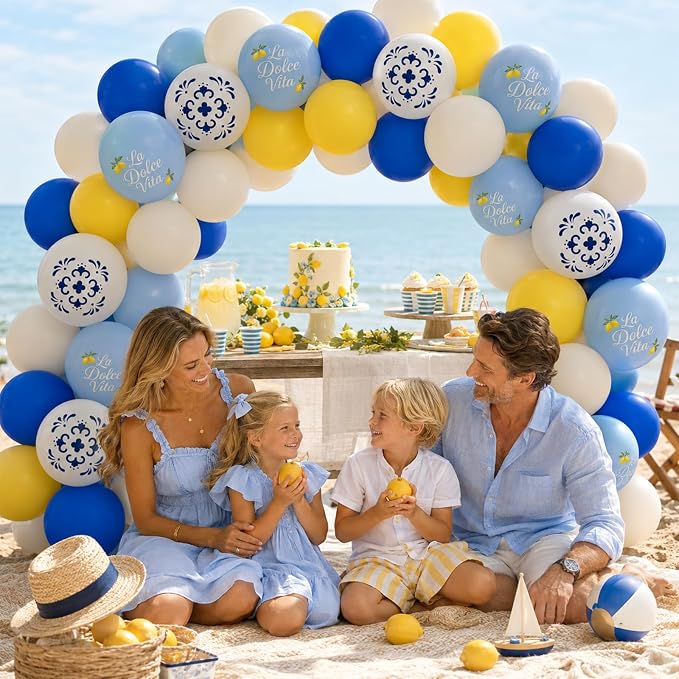 Blue and Yellow Lemon Balloons 12inch Amalfi Coast Party Decorations | Pastel - Image 7