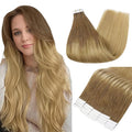 Full Shine Tape Ins Human Hair Extensions Color 10 and 14 Brown Invisible Seamless Skin Weft Hair Extensions Tape in 50g 20PCS Natural Straight Remy Extensions for Women Real Hair 22 Inch Add Length