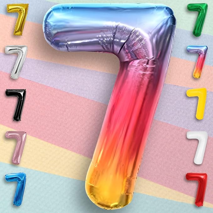 Rainbow Number Balloons 7 Mylar Foil 40 Inch - Image 5