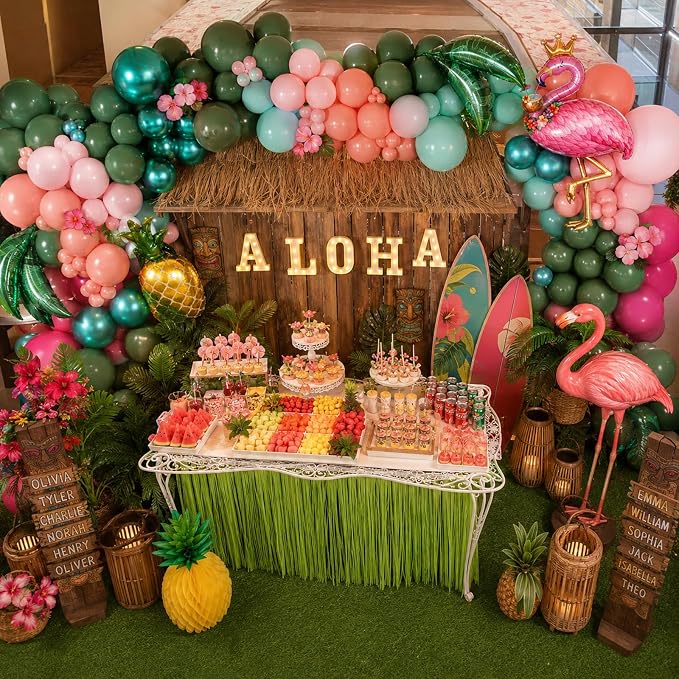 Tropical Flamingo Balloon Arch Garland Kit, Hot Pink Metallic Green Light Pink - Image 4