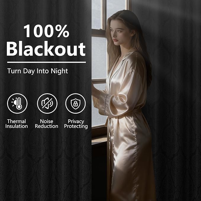 DWCN Black Blackout Curtains for Bedroom 84 Inch Long - Image 2