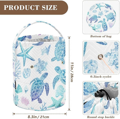 Line Art Turtles Starfish and Coral Yarn Bag Small Crochet Bag Drawstring Yarn - Image 3