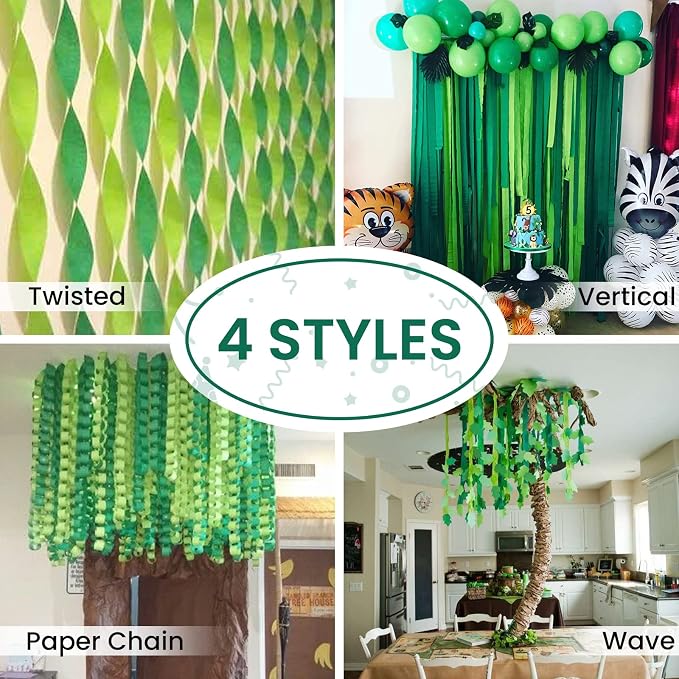 PartyWoo Lime Green Gold Crepe Paper Streamers 6 Rolls 492 FT | Birthday - Image 6