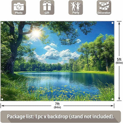 Fabric 7x5ft Lake Natural Scenery Backdrop River Camp Banner | Mountain Forest - Image 3