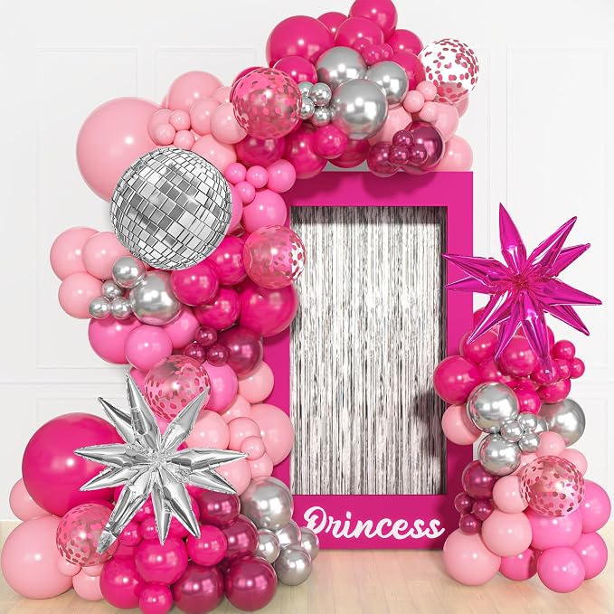 143Pcs Princess Pink and Silver Valentines Balloon Garland Arch Kit | Confetti by OuddyParty