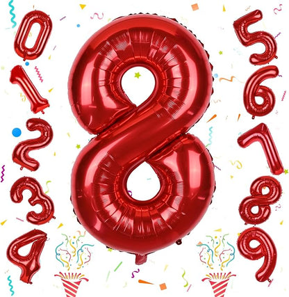 40 Inch Red 8 Balloons Number, Big Self Inflating Foil Girls 8th Birthday by Isndare