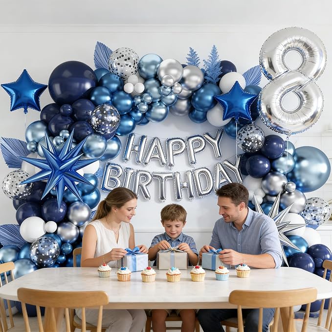 Blue Balloon Arch Kit 138Pcs Navy Blue White Metallic Blue Silver Confetti Star - Image 4
