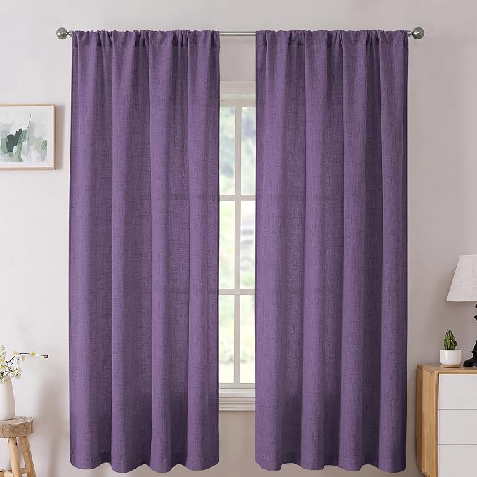 Tollpiz Linen Curtains Living Room Rod Pocket Semi Sheer Curtain Burlap Light by Tollpiz