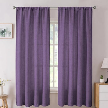 Tollpiz Short Linen Curtain Living Room Rod Pocket Semi Sheer Curtains Burlap by Tollpiz