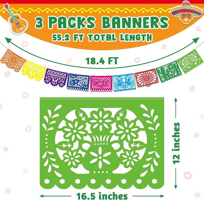 3 PCS Cinco De Mayo Decorations, Plastic Mexican Party Banner 55.2 FT Papel - Image 2