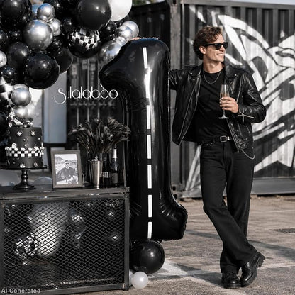 Race Car 40 Inch Black 1 Big Balloon Large Number 0-9 | Track Giant Digital 1st - Image 3