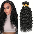 28 30 32 Natural Black Water Wave Bundles Human Hair Color 1B Bundles Niegmeag Peruvian Virgin Soft and Silky Remy Hair Extensions Double Weft Color 1B Wet and Wavy Bundle