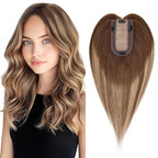 SEGO Hair Topper for Women, No Bangs Real Human Hair Topper with Anti-Slip Clips (12 Inches #4T4P27 Ombre Medium Brown Mix Dark Blonde)