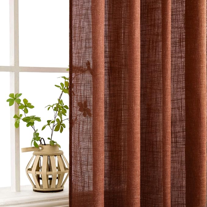MIULEE Burnt Orange Fall Linen Curtains 52x45 Inch 2 Panels - Image 5