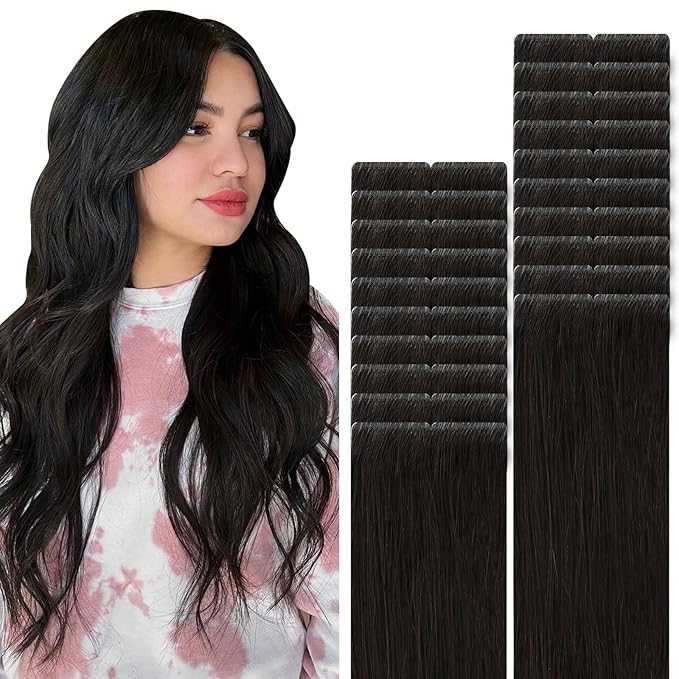 VINBAO Injected Tape in Extensions Human Hair Invisible Hair Extensions Tape in Invisi Edge, Off Black 40g 20pcs 14in Seamless Natural Blend 14inch #1B
