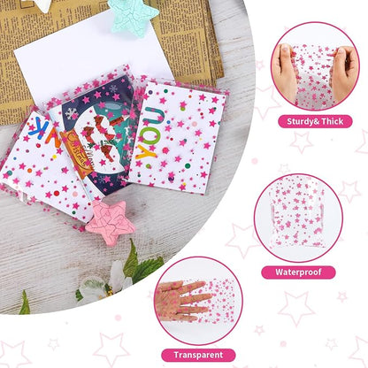 COQOFA 100 Pcs Star Printed Sealable Gift Wrap Cello Cellophane Bags Self - Image 3