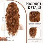FLUFYMOOZ Ponytail Extension, 18 Inch Claw Clip Ponytail Extension, Wavy Curly Claw Clip in Ponytail Hair Extensions, Natural Fake Ponytail Synthetic Hairpiece for Women (Copper Red)