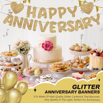 Fulmoon Happy Anniversary Banner Glitter Happy Anniversary Decorations Wedding - Image 7