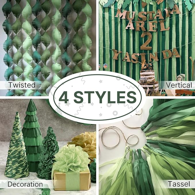 PartyWoo Sage Green Gold Sand White Crepe Paper Streamers 6 Rolls 492 FT | - Image 5