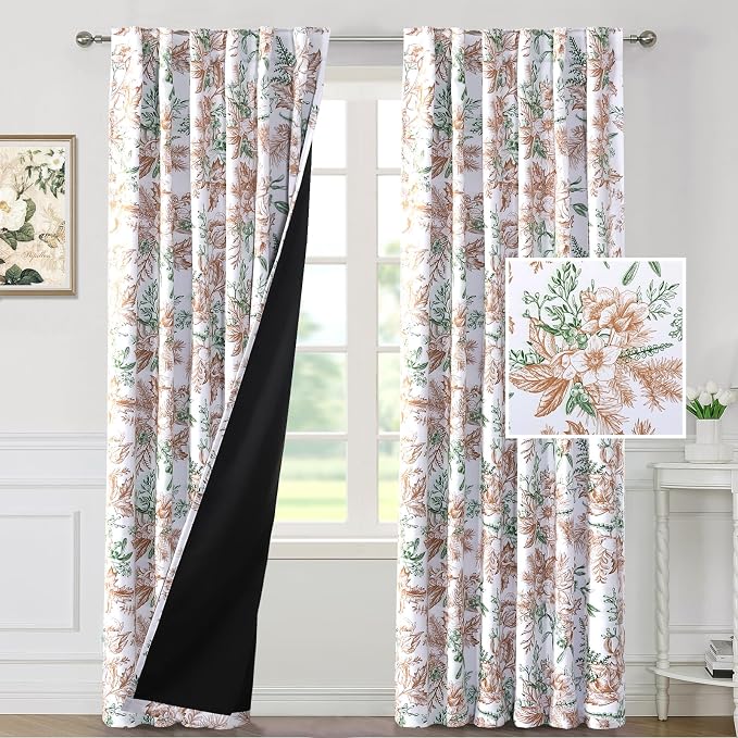 H.VERSAILTEX 100% Blackout Curtains 96 inch Length 2 Panels Set Vintage Floral - Image 2