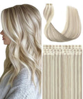 SURNEL Injection Tape in Hair Extensions Human Hair #18P60 Ash Blonde with Platinum Blonde Injected Tape in Hair Extensions Seamless Tape ins 14inch 20pcs 30g(#18P60,14)