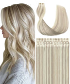 SURNEL Injection Tape in Hair Extensions Human Hair #18P60 Ash Blonde with Platinum Blonde Injected Tape in Hair Extensions Seamless Tape ins 14inch 20pcs 30g(#18P60,14)