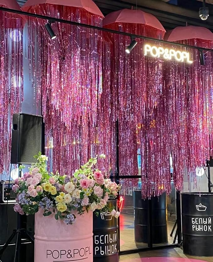 GOER 3.2 ft x 9.8 ft Metallic Tinsel Foil Fringe Curtains Party Photo Backdrop - Image 2