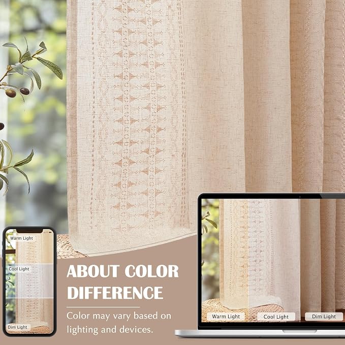 jinchan Boho Curtains for Bedroom Linen Blend Boho Curtains 96 Inches Long 2 - Image 7