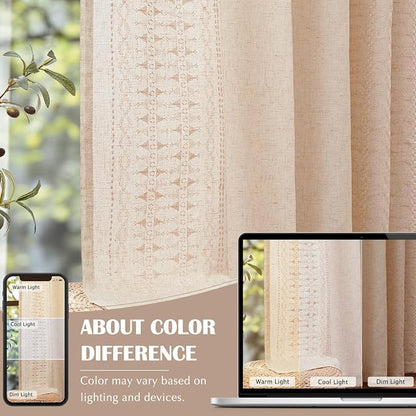 jinchan Boho Curtains for Bedroom Linen Blend Embroidered Bordered Farmhouse - Image 7