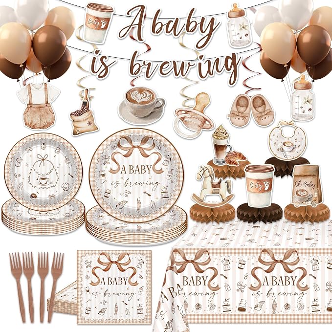 Coffee Baby Shower Decorations A Baby Is Brewing Party Supplies | Coffee Theme by Lecheme