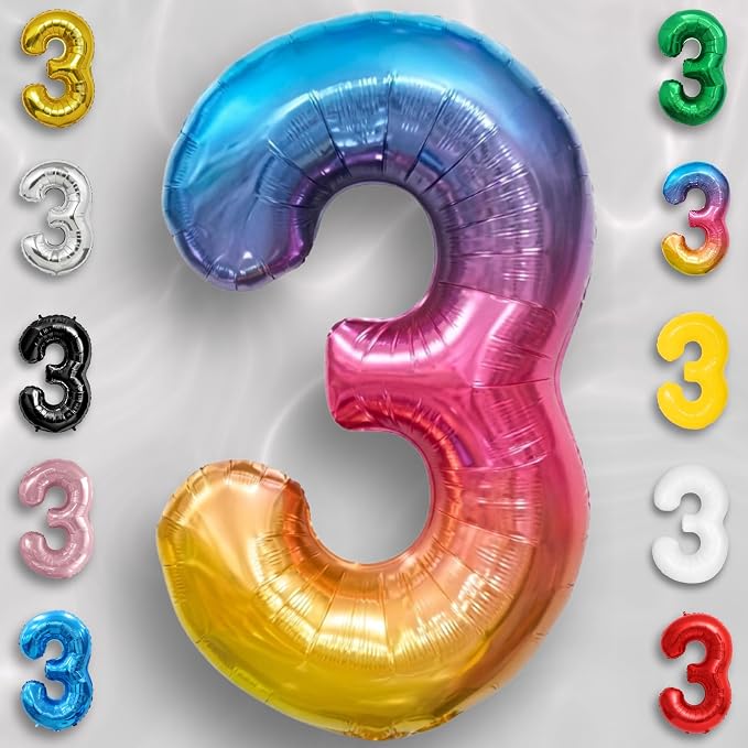 Rainbow Number Balloons 3 Mylar Foil 40 Inch - Image 2