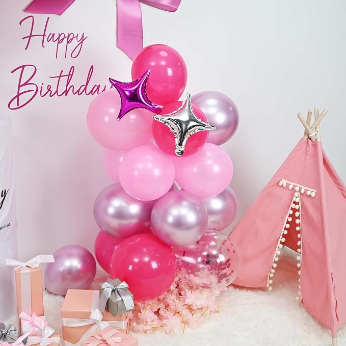 Hot Pink Balloons Garland Arch Kit, Metallic Chrome Magenta Balloon Happy - Image 5