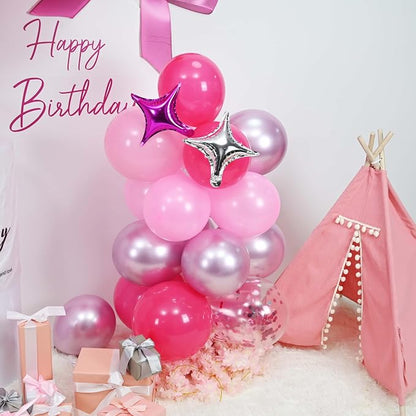 Hot Pink Balloons Garland Arch Kit, Metallic Chrome Magenta Balloon Happy - Image 5