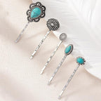 Women's Western Turquoise Hair Clips Set of 5 Decorative Bobby Pins Boho Hair Barrettes