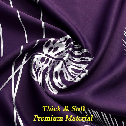Purple Blackout Curtains for Bedroom, Room Darkening Silver Palm Tree Pattern - Image 5