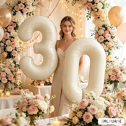 40 Inch Cream Number Balloons 0-9, Giant Self-Sealing Beige Foil Number 0 White - Image 3