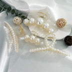 Mehayi 4 PCS Large Pearl Hair Claw Clips for Women Girls, Hair Barrette Clamps for Thick Thin Hair, Fashion Hair Accessories Headwear Styling Tools for Party Wedding