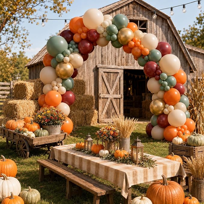 Fall Balloons, 12 Inch Burnt Orange Burgundy Sage Green Gold Balloon | - Image 7