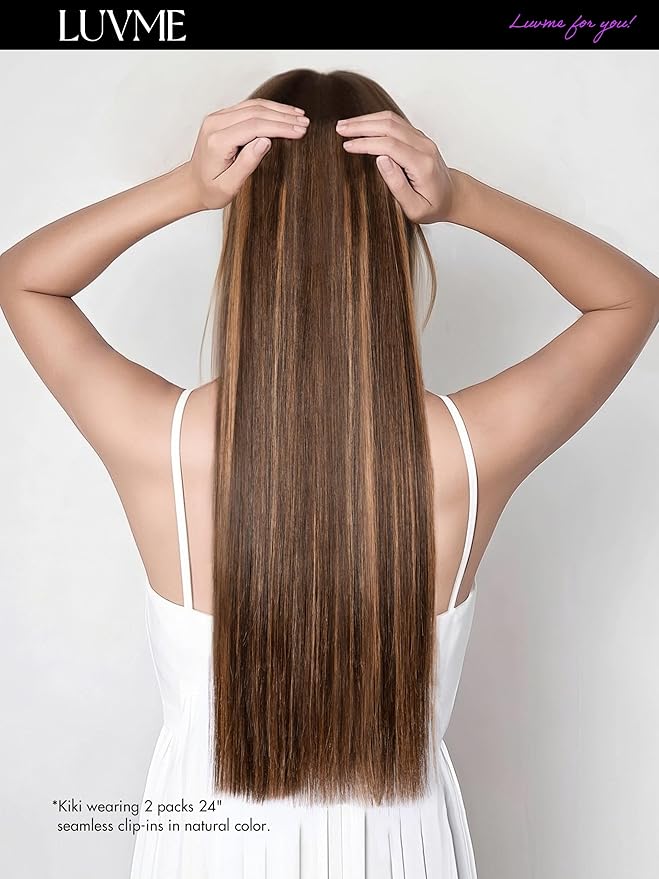 LUVME Straight Seamless 110g 7Pcs Clip in Hair Extensions Full Max with 16inch Remy Human Hair Extensions, Highlight Color 100% Real Soft