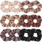 Scrunchies for Women, 12 Pcs Neutral Brown Tones Velvet Scrunchies - Classic Thick Elastic Hair Ties for a Soft Ponytail