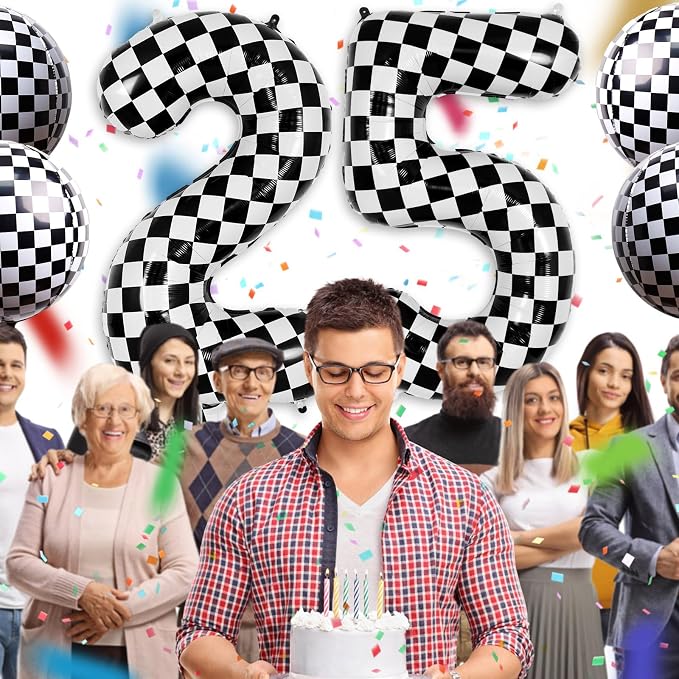 Checkered Number 5 Balloon 40 Inch, Large Foil Black and White Number Balloons - Image 5