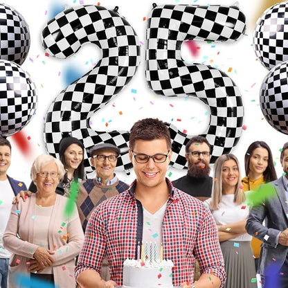 Checkered Number 5 Balloon 40 Inch, Large Foil Black and White Number Balloons - Image 5