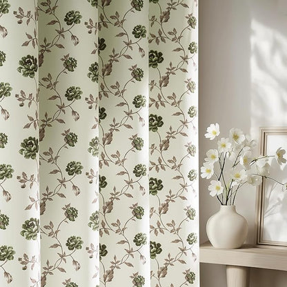 Beauoop Floral 100% Blackout Curtains Bedroom Green Brown 52x84 2 Panels | Rose by Beauoop